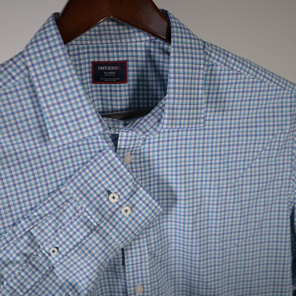 UNTUCKit LopezPerf Mens XL Blue Check Performance long sleeve‎ Shirt Regular Fit